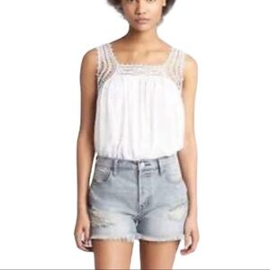 NWT GAP Linen Crochet/Lace Trim Tank/Top With Round Neck Ivory White Size Small